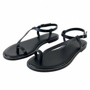 Cushionaire Life Womens Black Strappy Toe Loop Flat Sandals Size 7.5M